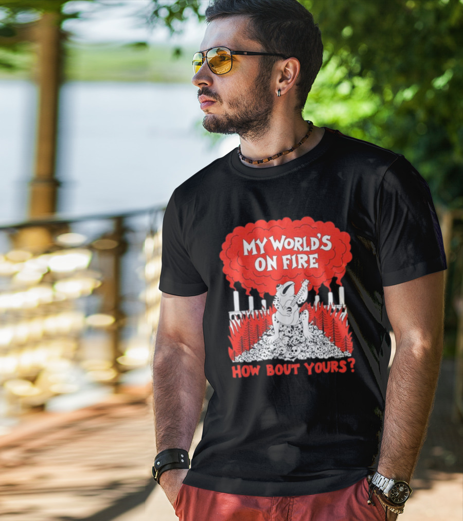 My World's On Fire How Bout Yours Frog Guitar Clouds Skulls Forest T-Shirt