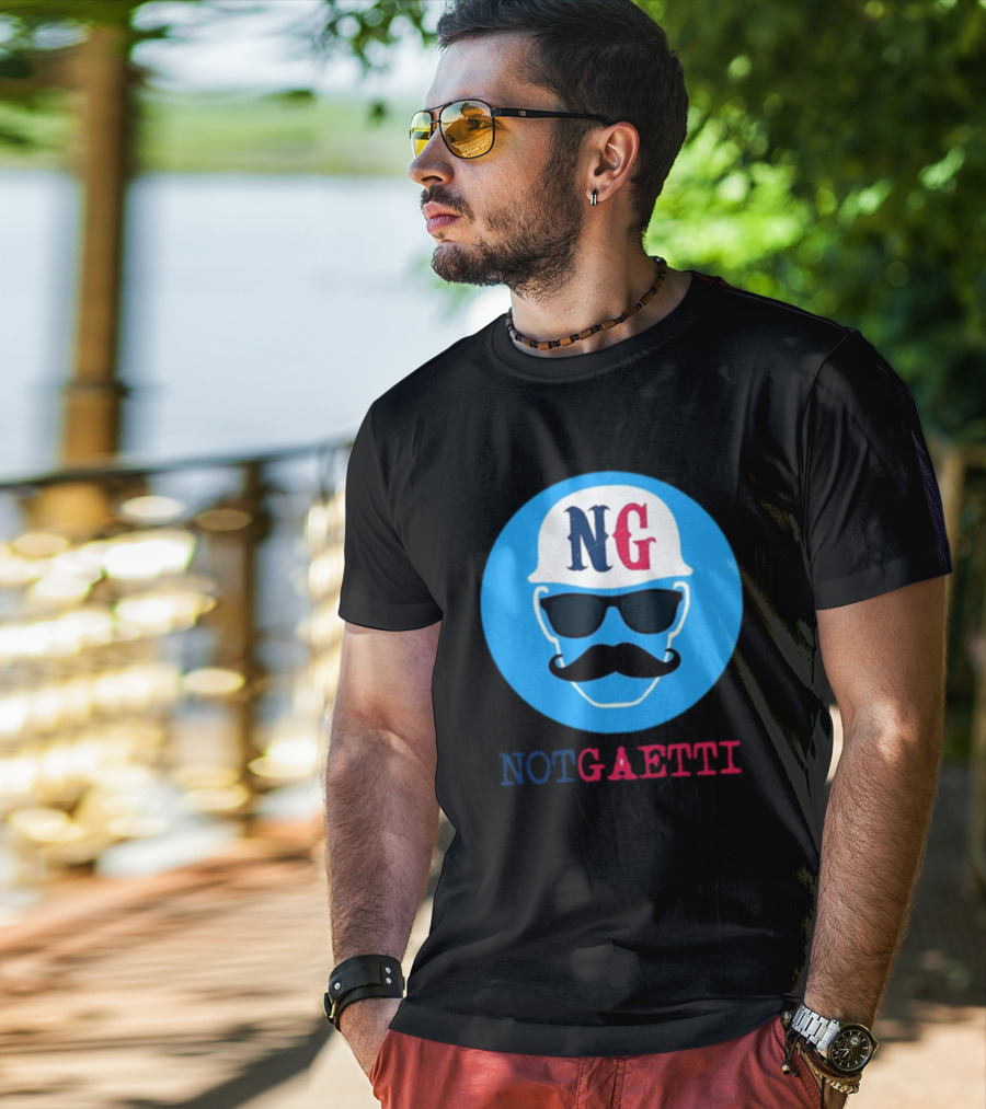 NG Not Gaetti Mustache Hat Sunglasses Blue Circle T-Shirt