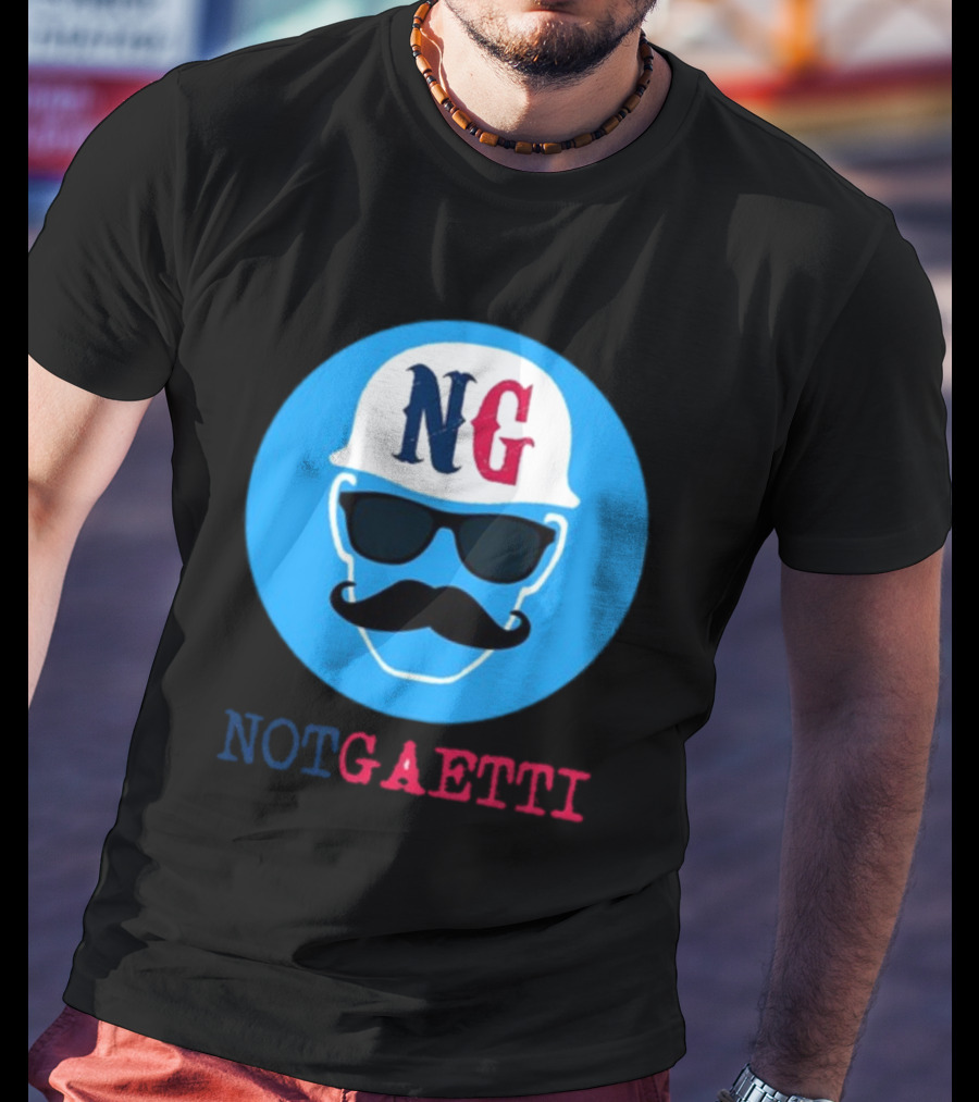 NG Not Gaetti Mustache Hat Sunglasses Blue Circle T-Shirt