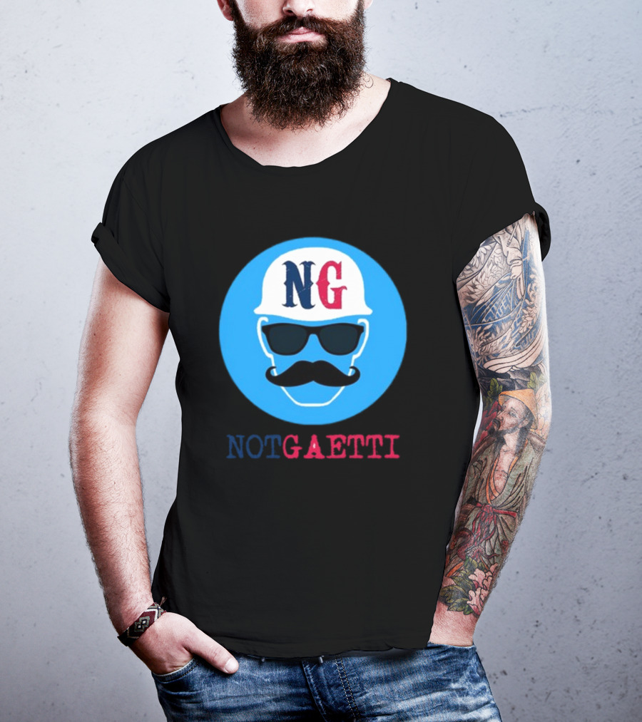 NG Not Gaetti Mustache Hat Sunglasses Blue Circle T-Shirt