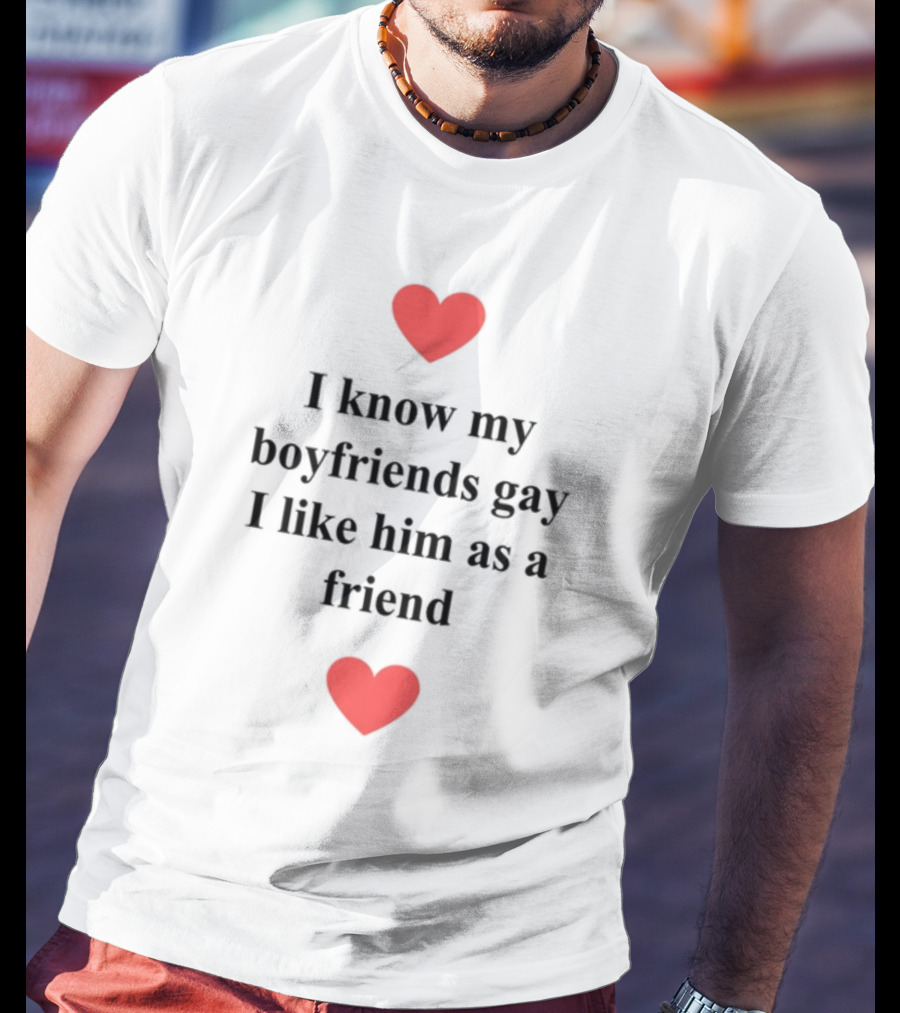 Shirts That Go Hard I Know My Boyfriends Gay I Like Him As A Friend Red Hearts T-Shirt