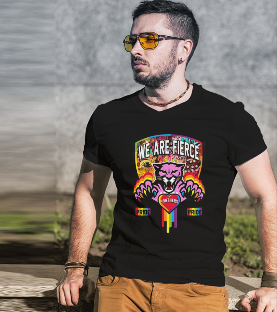 We Are Fierce Panthers Pride Colorful Rainbow Badge T-Shirt