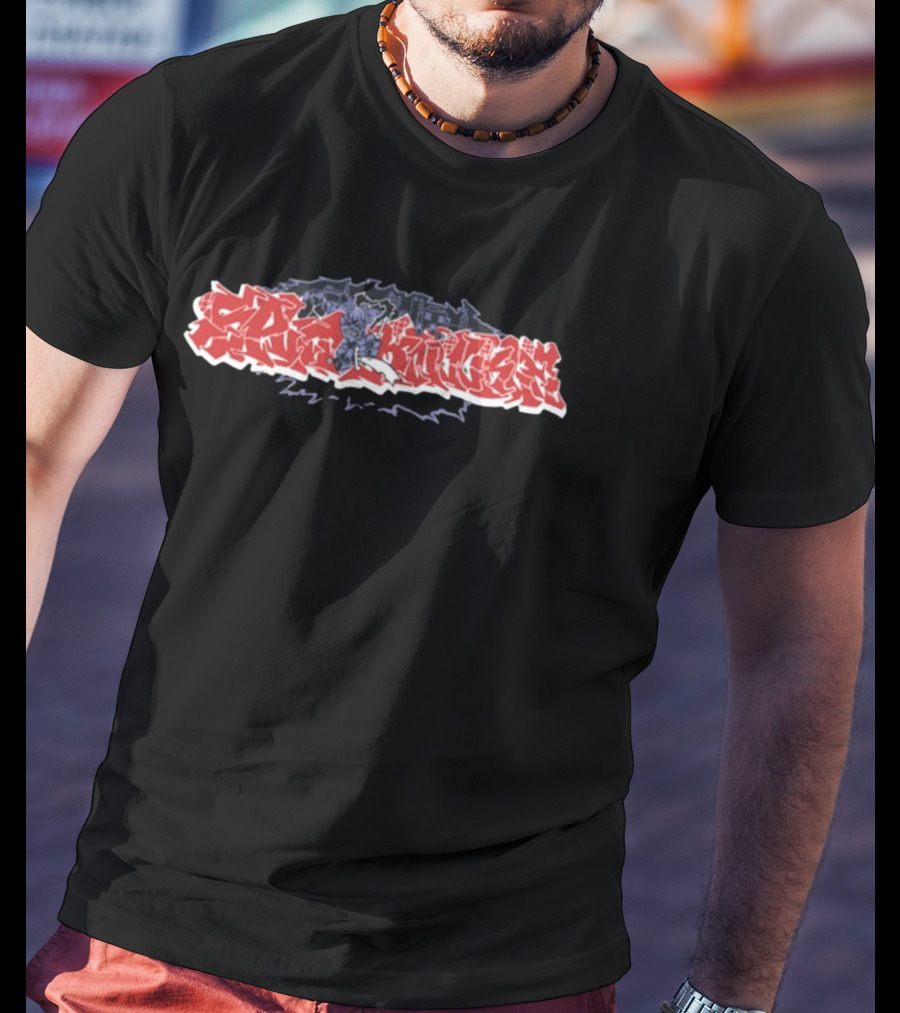Splitknuckle Monster Red Graffiti Text With Dark Blue Creature T-Shirt