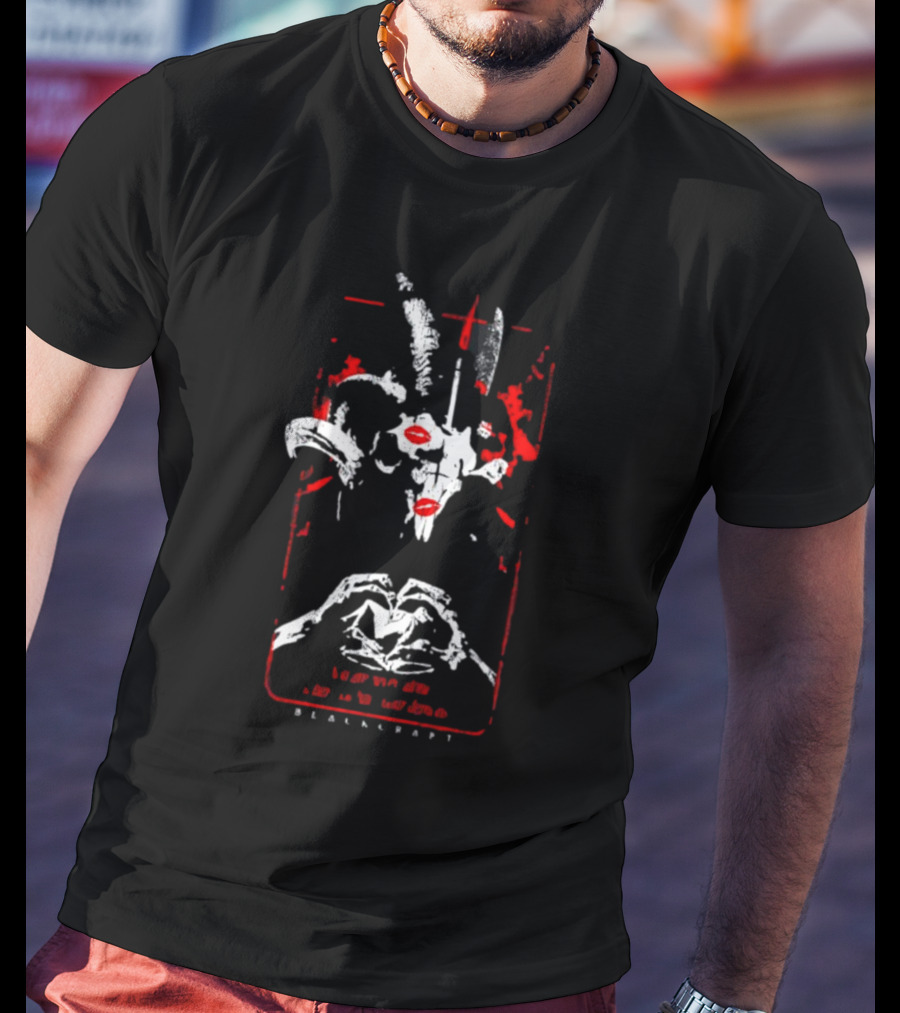 Blackcraftcult Demonic Goat Skull With Red Accents And Hand Heart T-Shirt