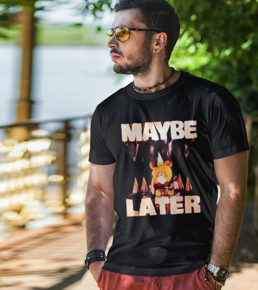 MAYBE LATER Cute Bear Party Hat Bowtie Relaxed Mood T-Shirt
