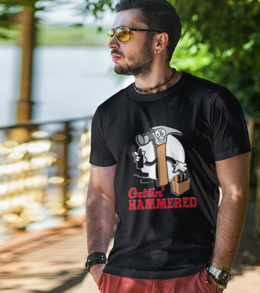 Gettin' Hammered With Cartoon Hammer And Drinks T-Shirt