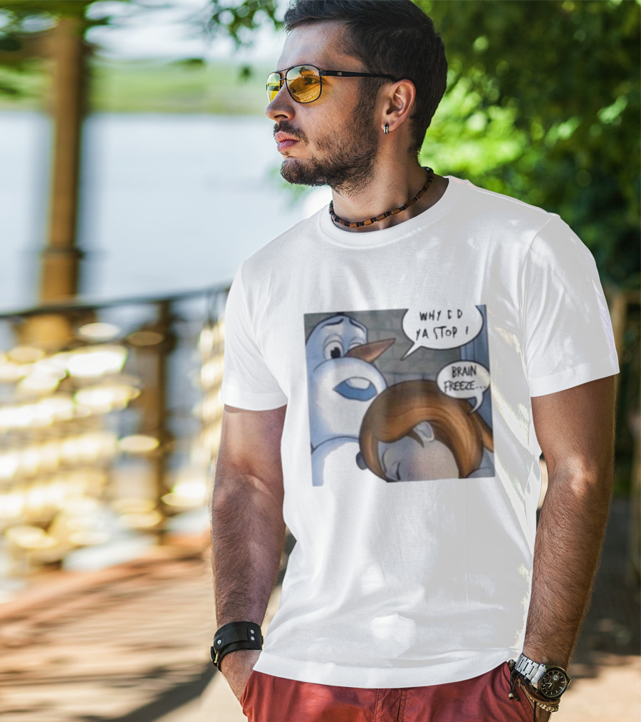 Why Did Ya Stop Brain Freeze Snowman And Girl Cartoon T-Shirt