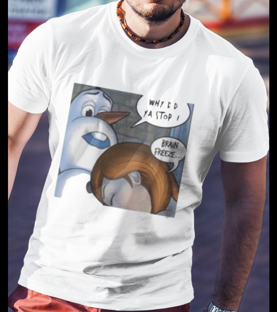 Why Did Ya Stop Brain Freeze Snowman And Girl Cartoon T-Shirt