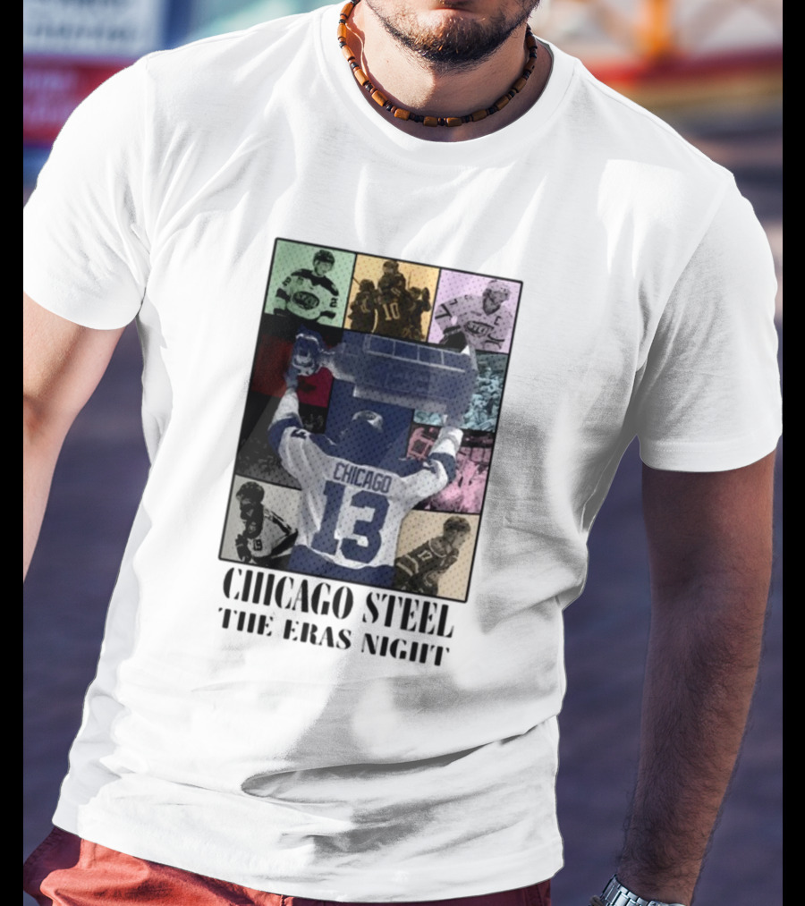 Chicago Steel The Eras Night Number 13 Hockey Collage T-Shirt