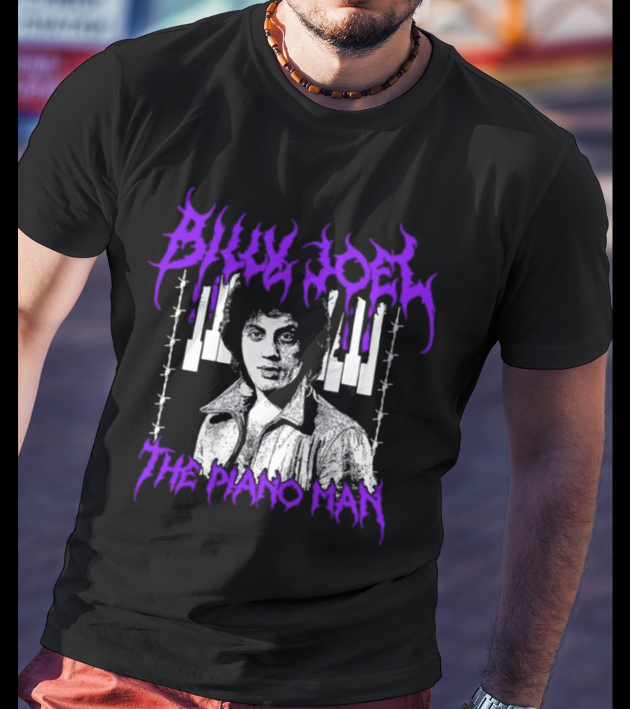 Billy Joel The Piano Man Purple Lettering Piano Keys T-Shirt