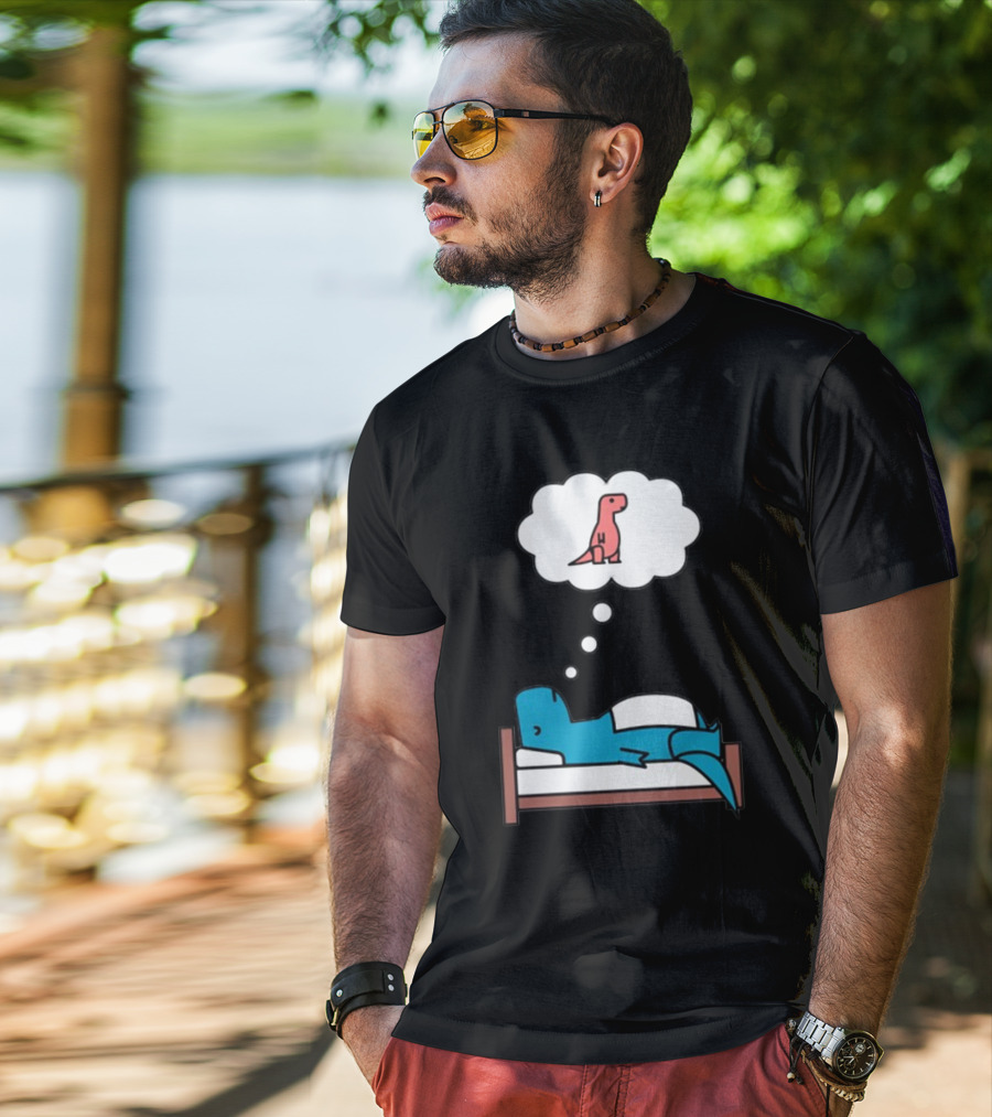 Dinosaur Dreaming BlueRex Sleeps And Imagines Red T-Rex T-Shirt
