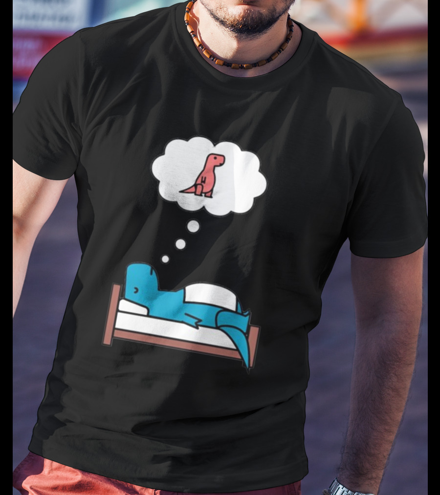 Dinosaur Dreaming BlueRex Sleeps And Imagines Red T-Rex T-Shirt