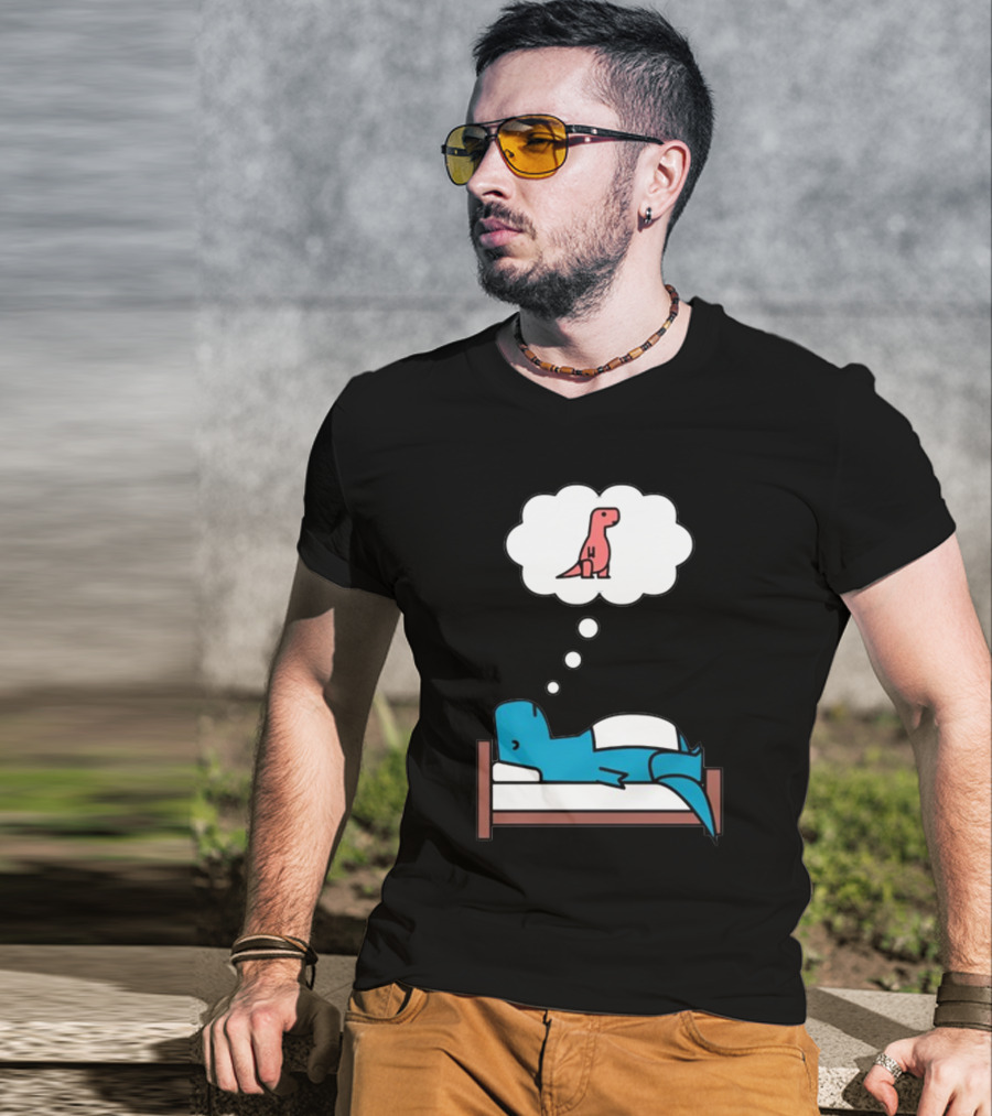 Dinosaur Dreaming BlueRex Sleeps And Imagines Red T-Rex T-Shirt