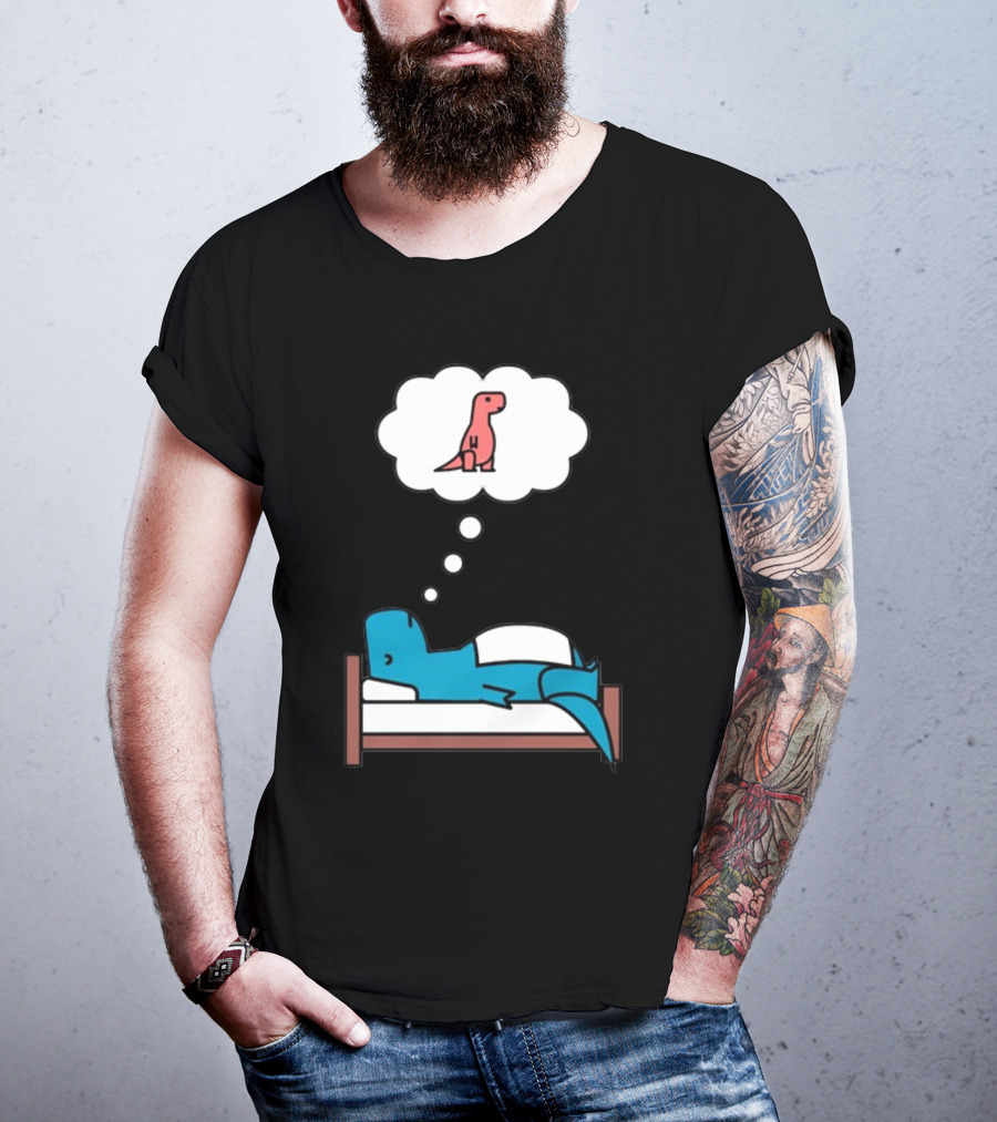 Dinosaur Dreaming BlueRex Sleeps And Imagines Red T-Rex T-Shirt