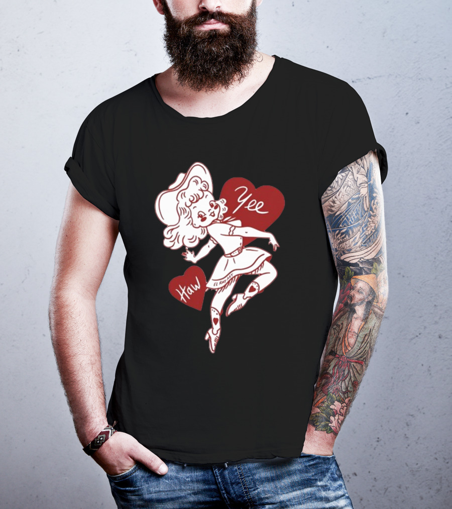 Elrayartist Yee Haw Valentines Girl With Hearts And Cowboy Hat T-Shirt