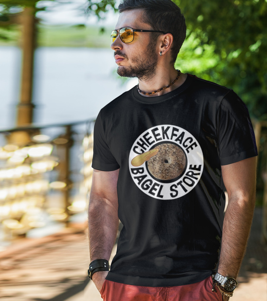Cheekface Bagel Store Sesame Bagel With Butter Retro Circular T-Shirt