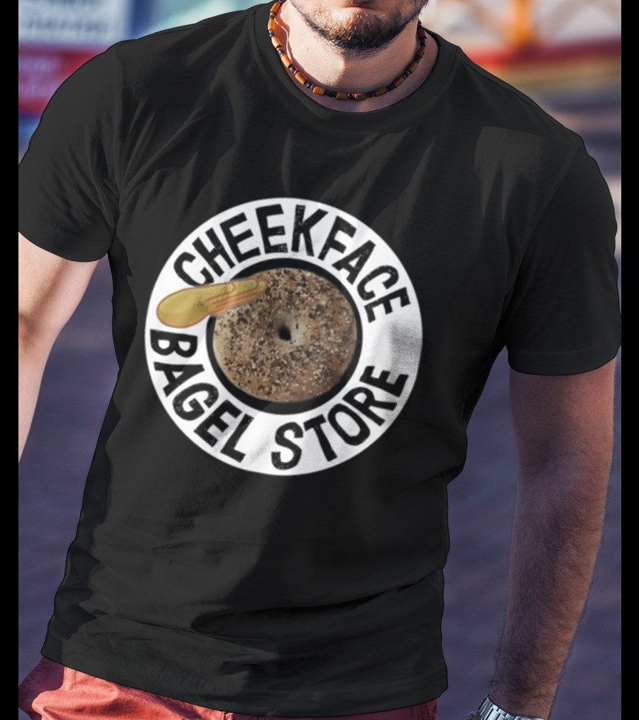 Cheekface Bagel Store Sesame Bagel With Butter Retro Circular T-Shirt