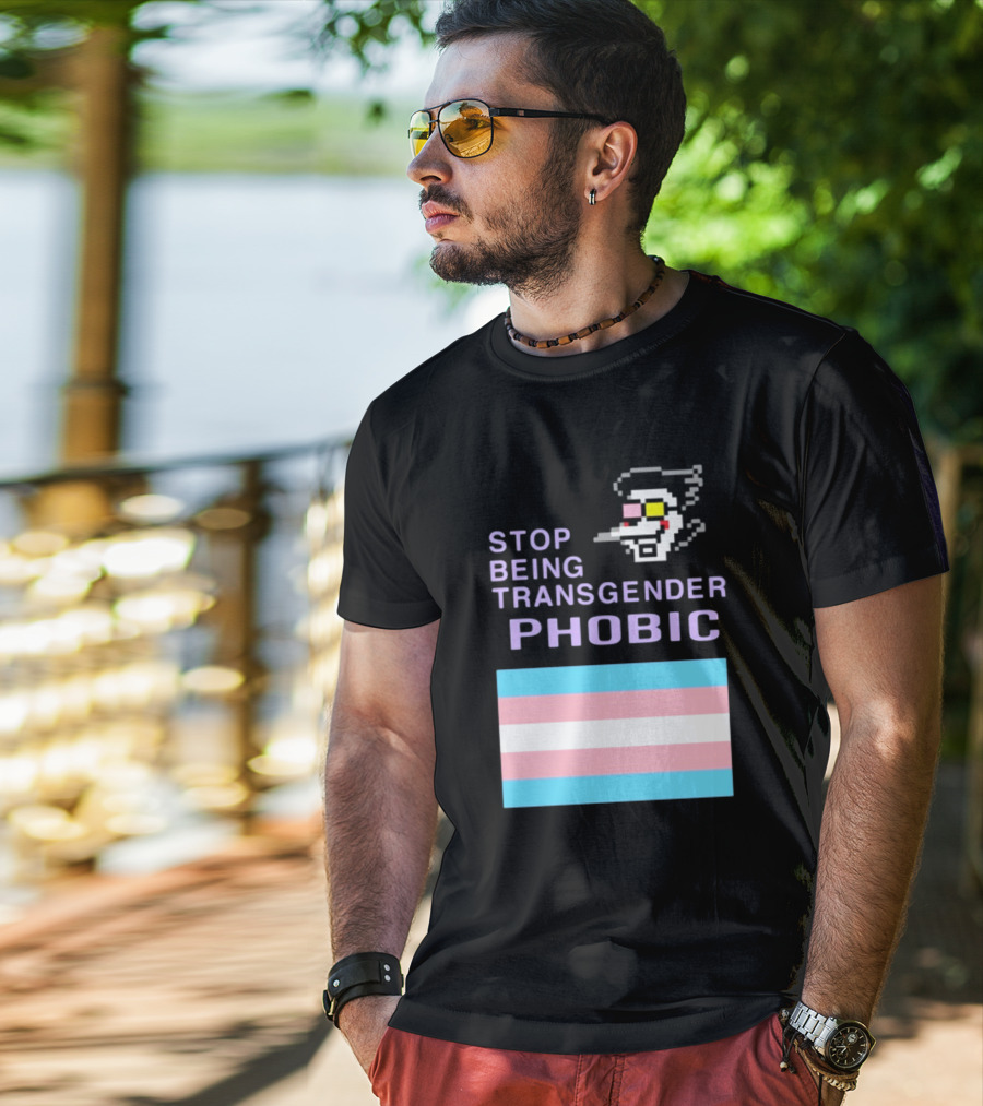 STOP BEING TRANSGENDER PHOBIC Deltarune Spamton Trans Flag T-Shirt