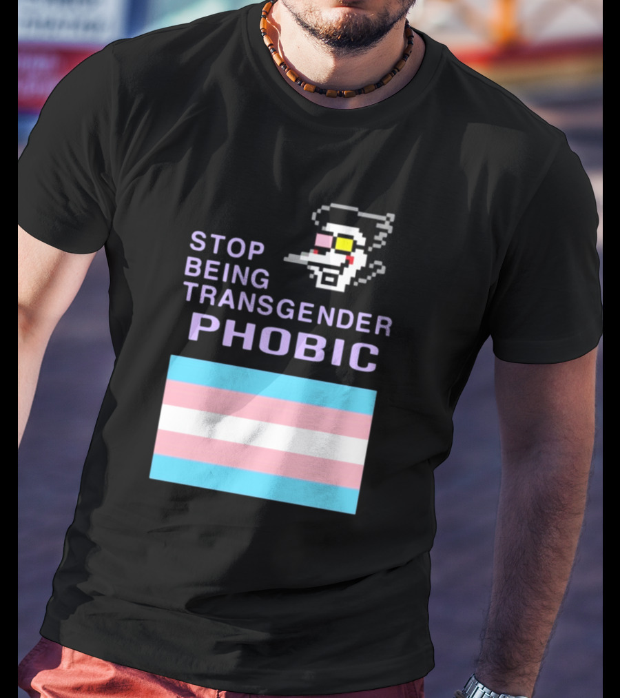STOP BEING TRANSGENDER PHOBIC Deltarune Spamton Trans Flag T-Shirt
