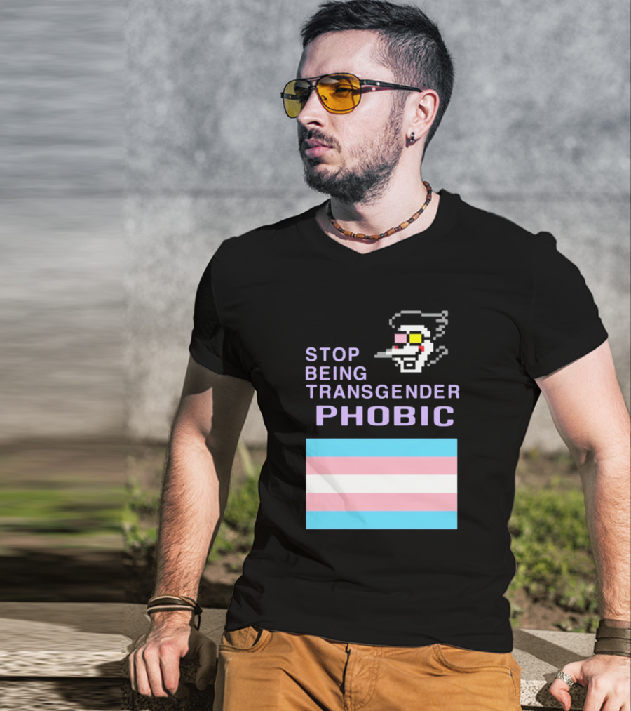 STOP BEING TRANSGENDER PHOBIC Deltarune Spamton Trans Flag T-Shirt