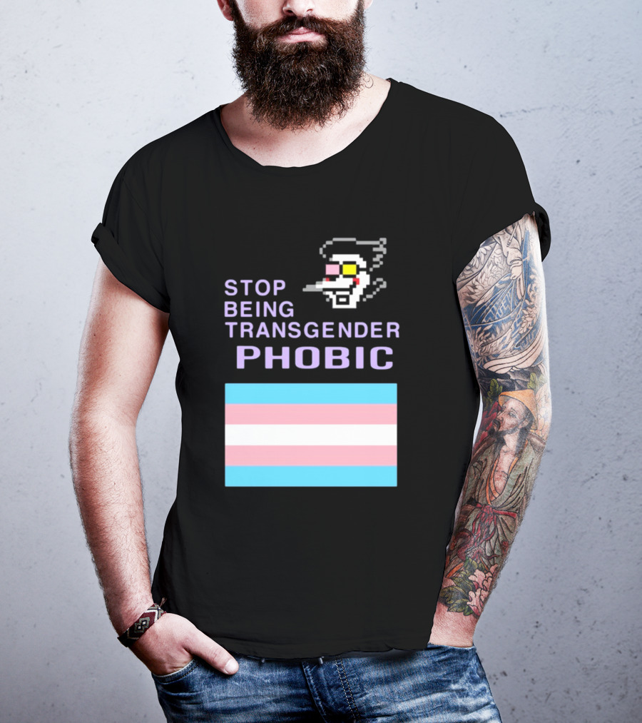STOP BEING TRANSGENDER PHOBIC Deltarune Spamton Trans Flag T-Shirt