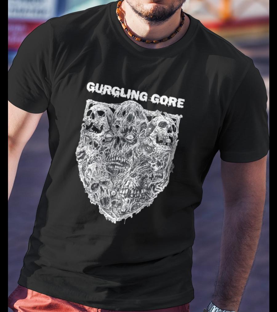 Gurgling Gore Skull Horror Shield T-Shirt