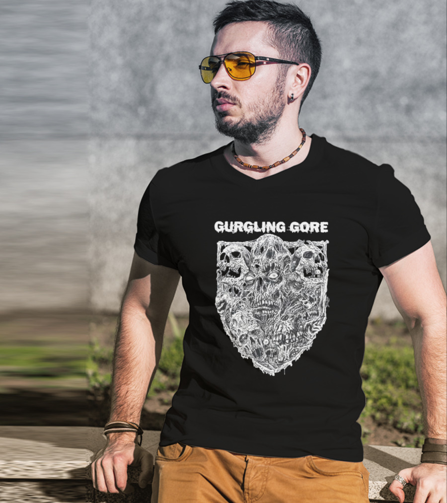 Gurgling Gore Skull Horror Shield T-Shirt