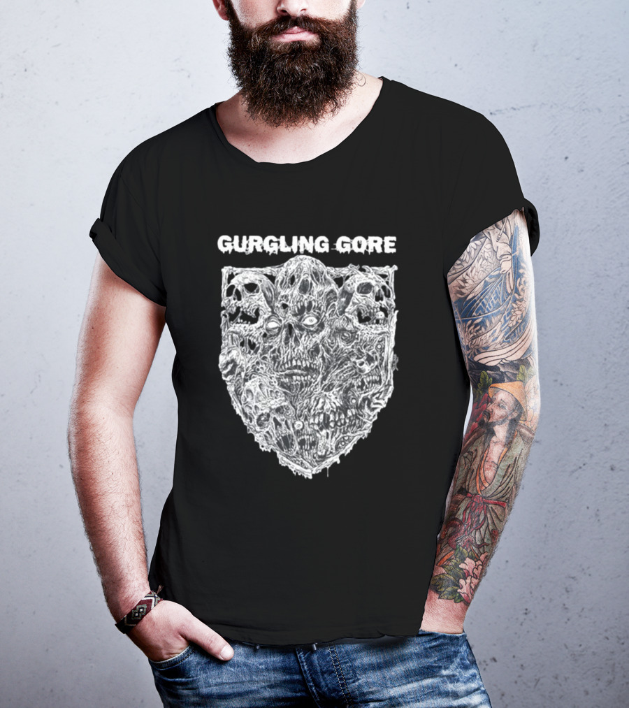 Gurgling Gore Skull Horror Shield T-Shirt