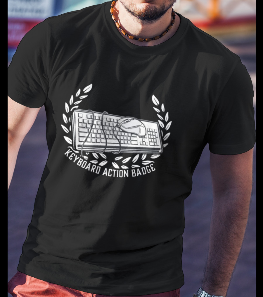 Keyboard Action Badge Laurel Wreath Emblem T-Shirt