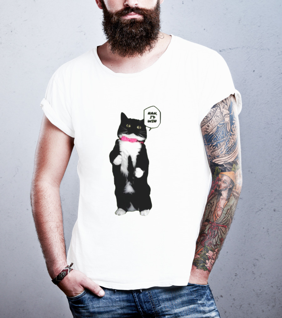 Nah I'd Win Cat Pink Collar Black And White Feline T-Shirt