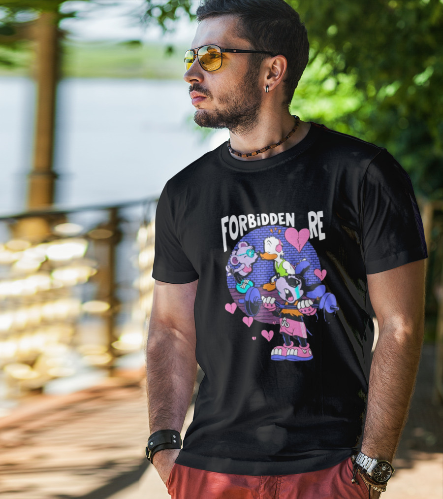 FORBIDDEN RE Broke Heart Cartoon Parody With Weights And Pink Hearts T-Shirt