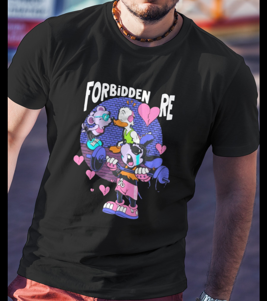 FORBIDDEN RE Broke Heart Cartoon Parody With Weights And Pink Hearts T-Shirt