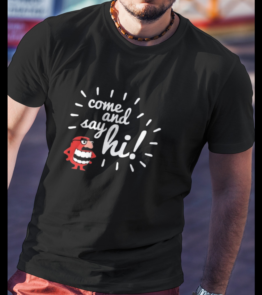 Ministryoftesting Come And Say Hi Red Cartoon Character T-Shirt