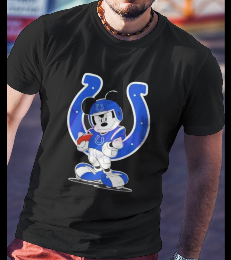 Indianapolis Colts NFL Mickey Mouse In Football Gear With Horseshoe T-Shirt