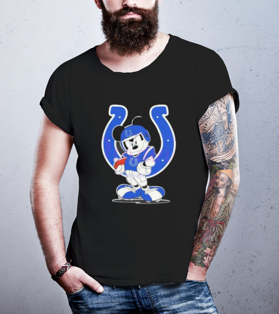 Indianapolis Colts NFL Mickey Mouse In Football Gear With Horseshoe T-Shirt