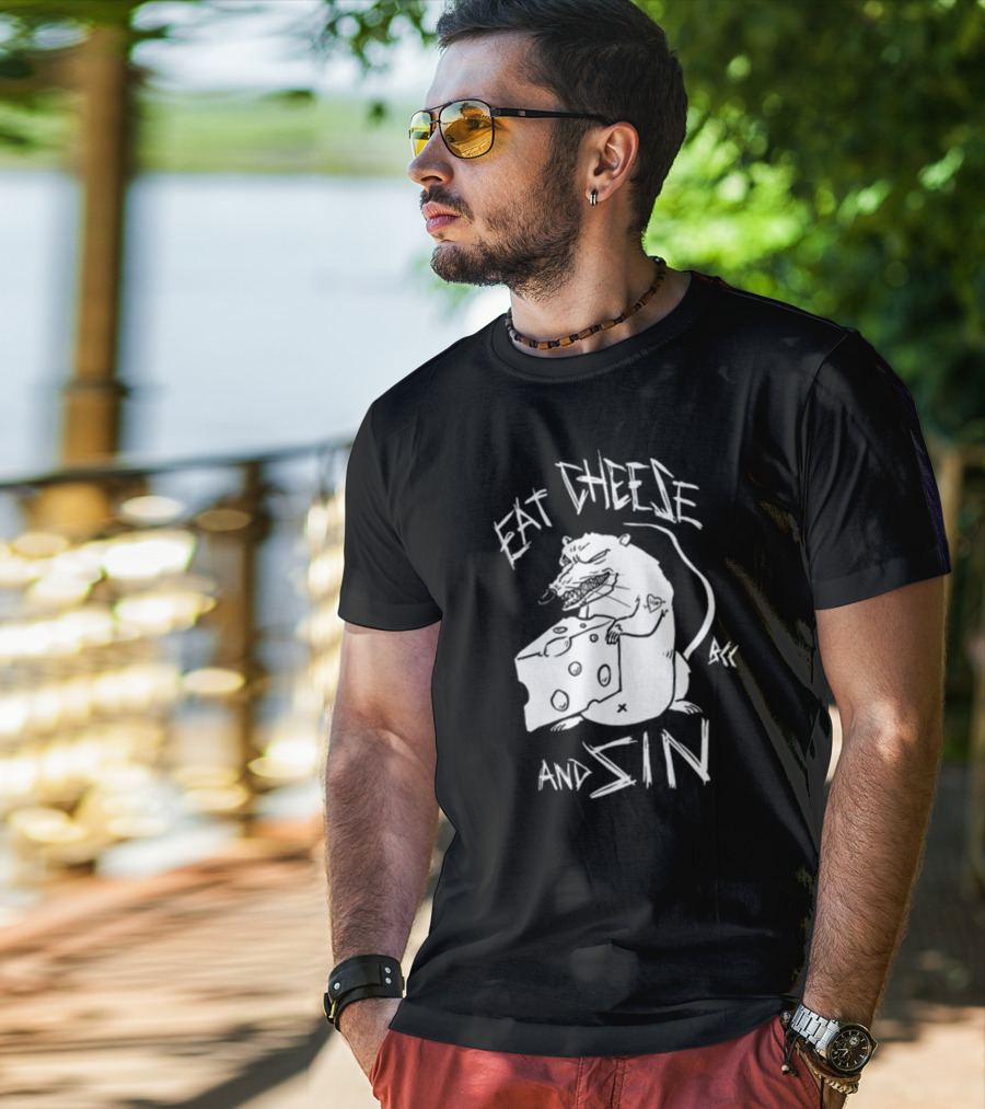 Blackcraft Cult Eat Cheese And Sin Rat Illustration BCC Text T-Shirt