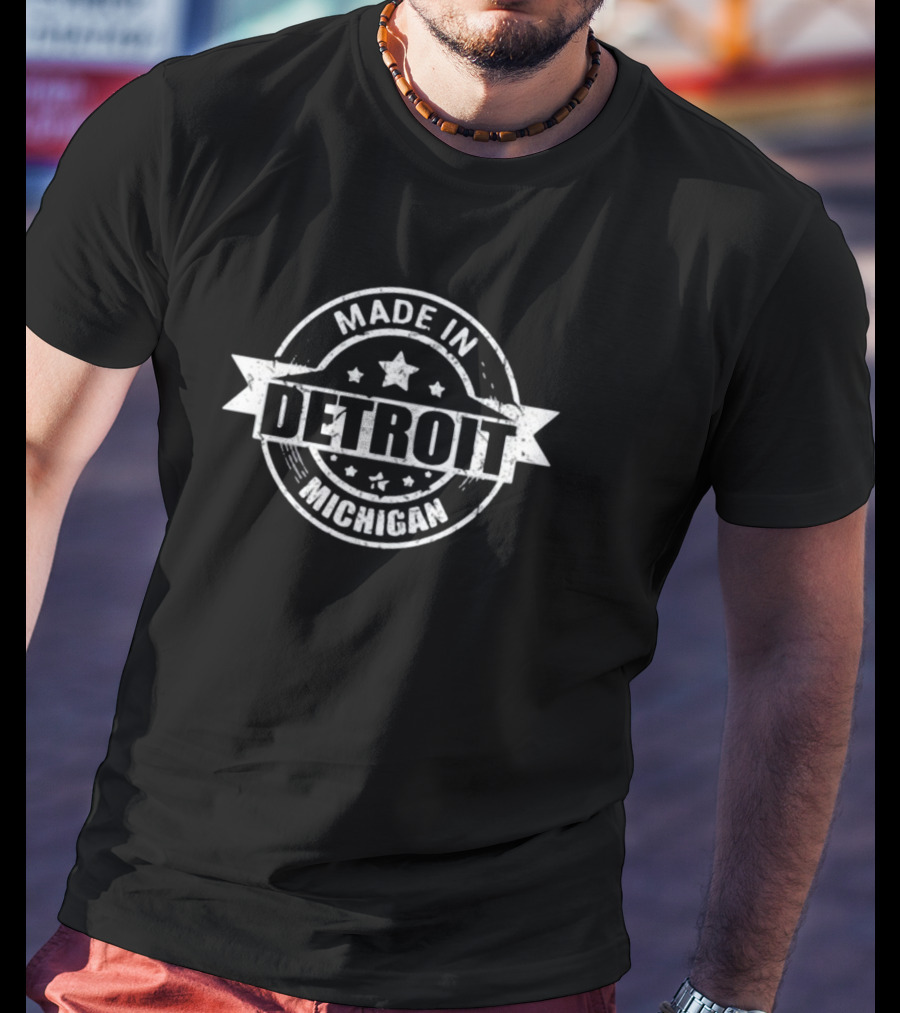 Made In Detroit Michigan Circle Stamp With Stars And Banner T-Shirt