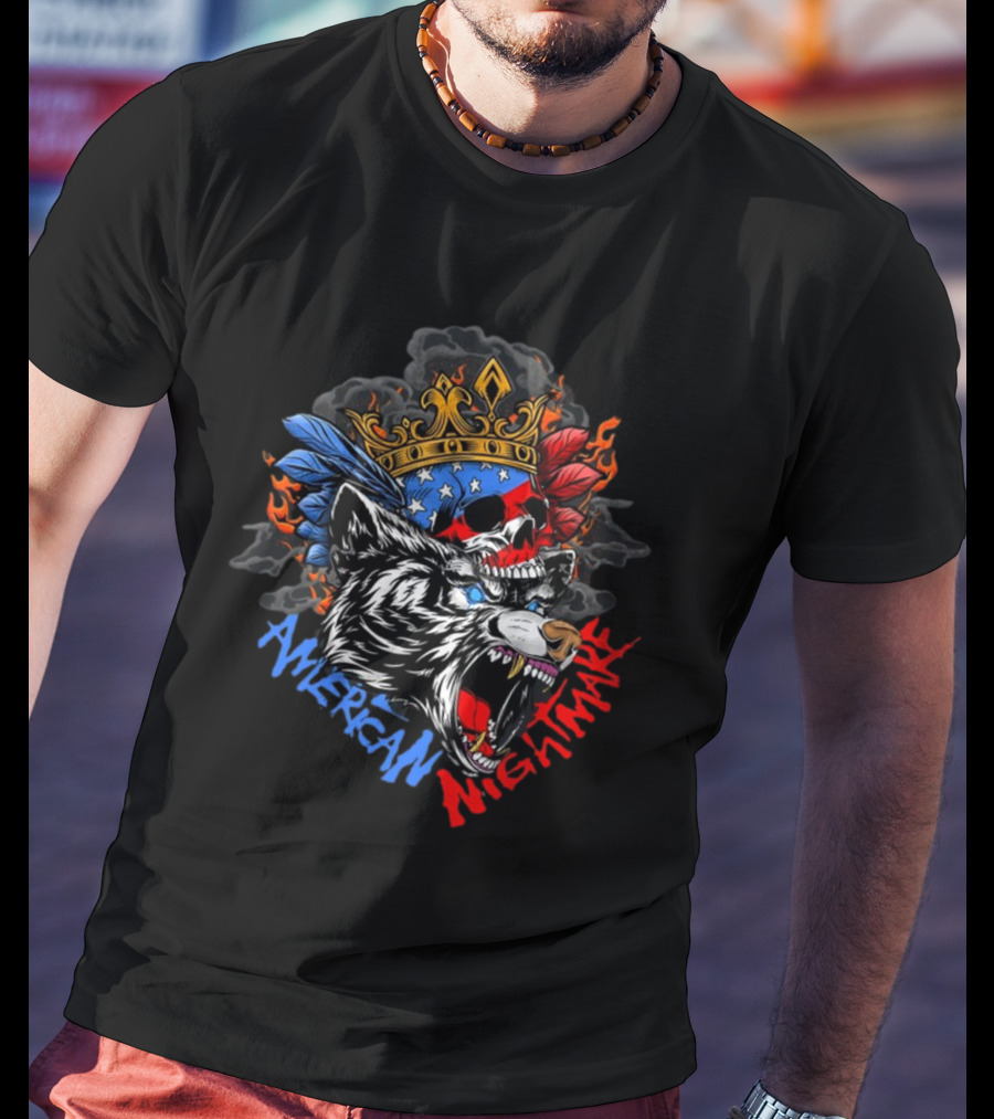American Nightmare Skull With Crown And Wolf T-Shirt