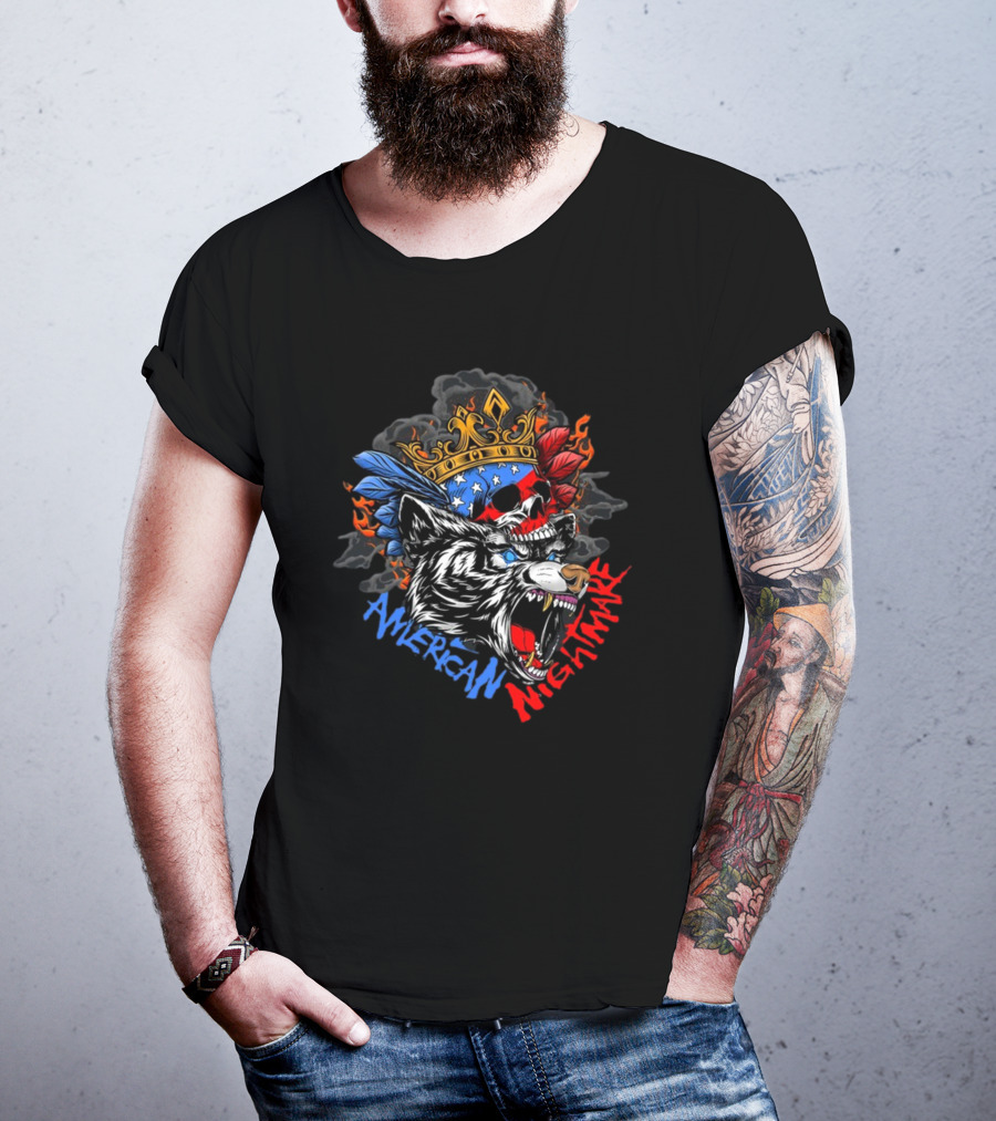 American Nightmare Skull With Crown And Wolf T-Shirt