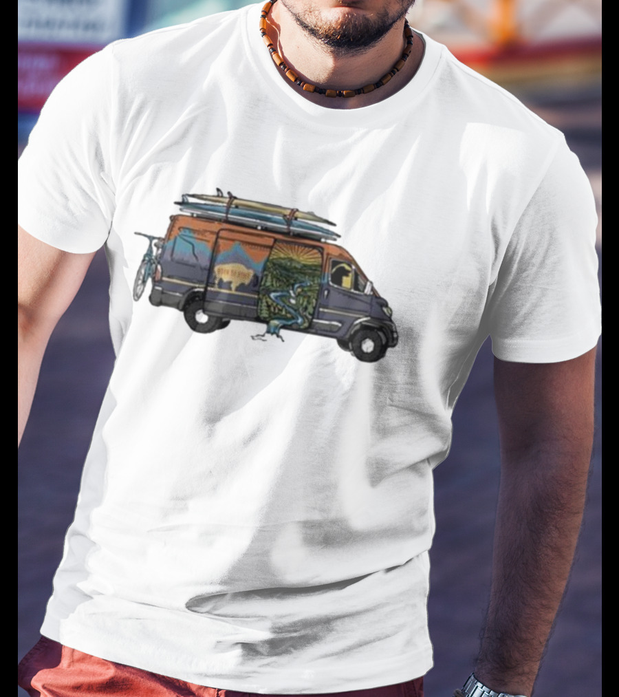 Born To Roam Adventure Camper With Surfboards And Bicycles T-Shirt