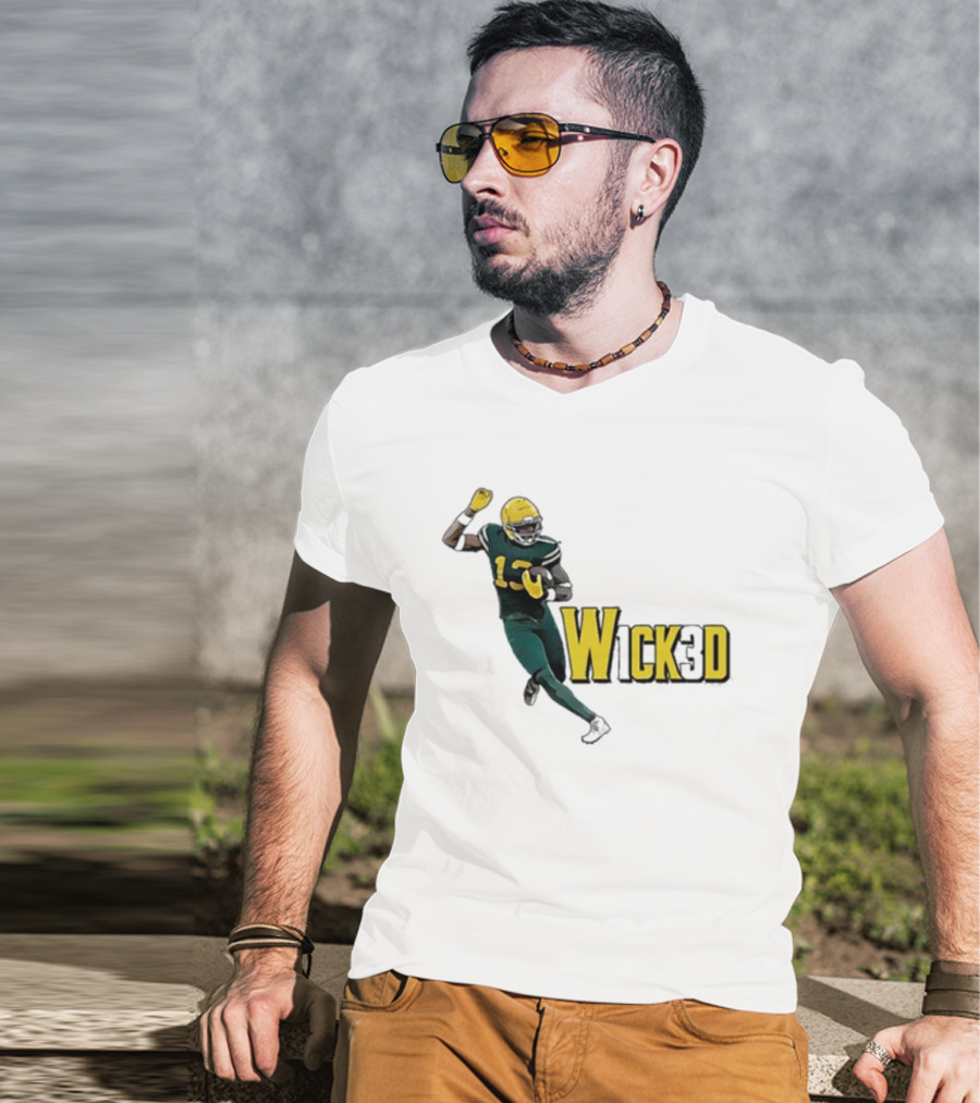 W1ck3d Football Player Yellow Helmet Green Jersey 13 T-Shirt
