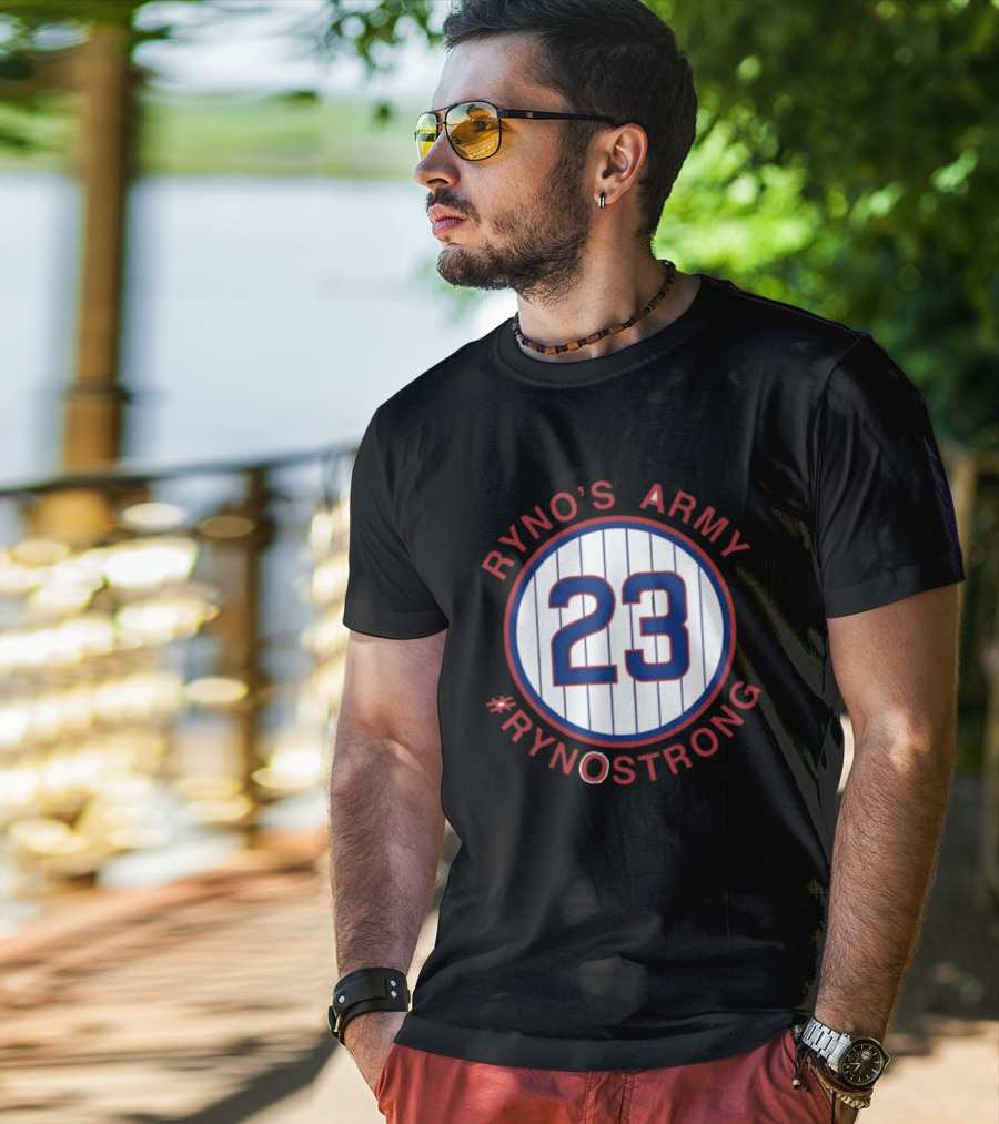Ryno's Army 23 #RynoStrong Circle Logo White Pinstripes T-Shirt