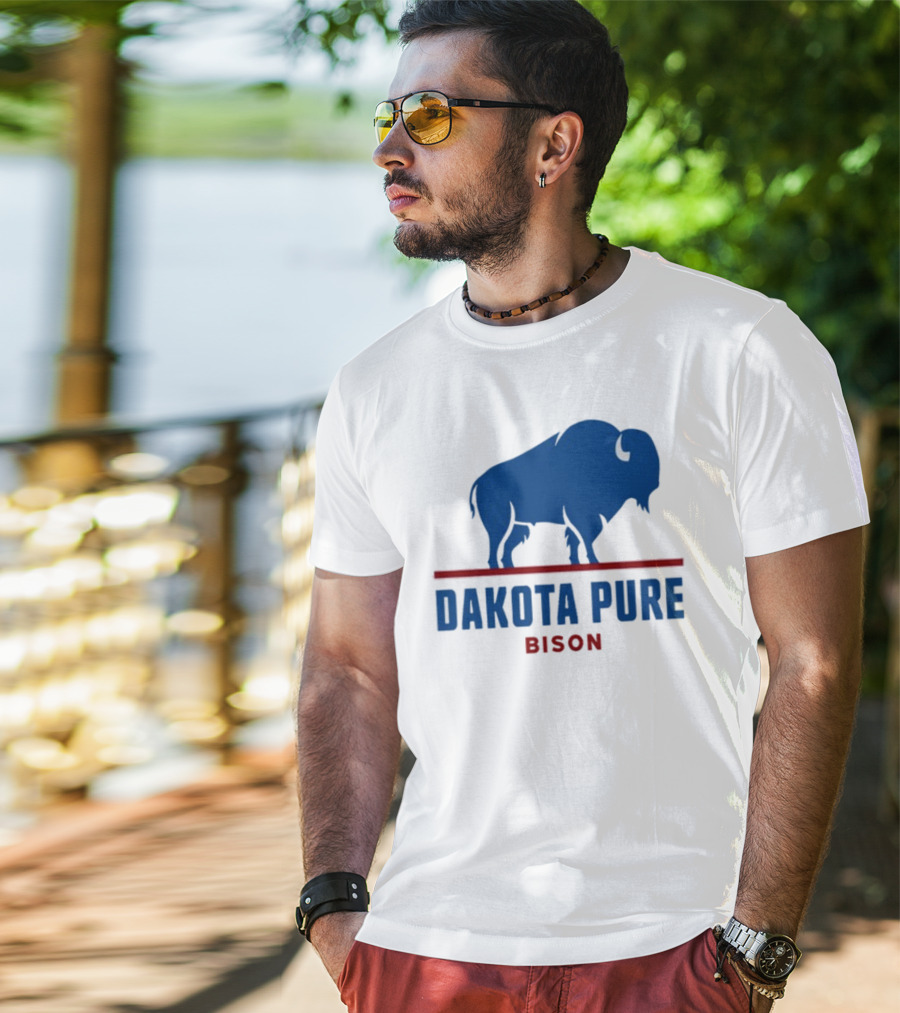 Shawn Baker Dakota Pure Bison Blue Icon Bison Red Line T-Shirt