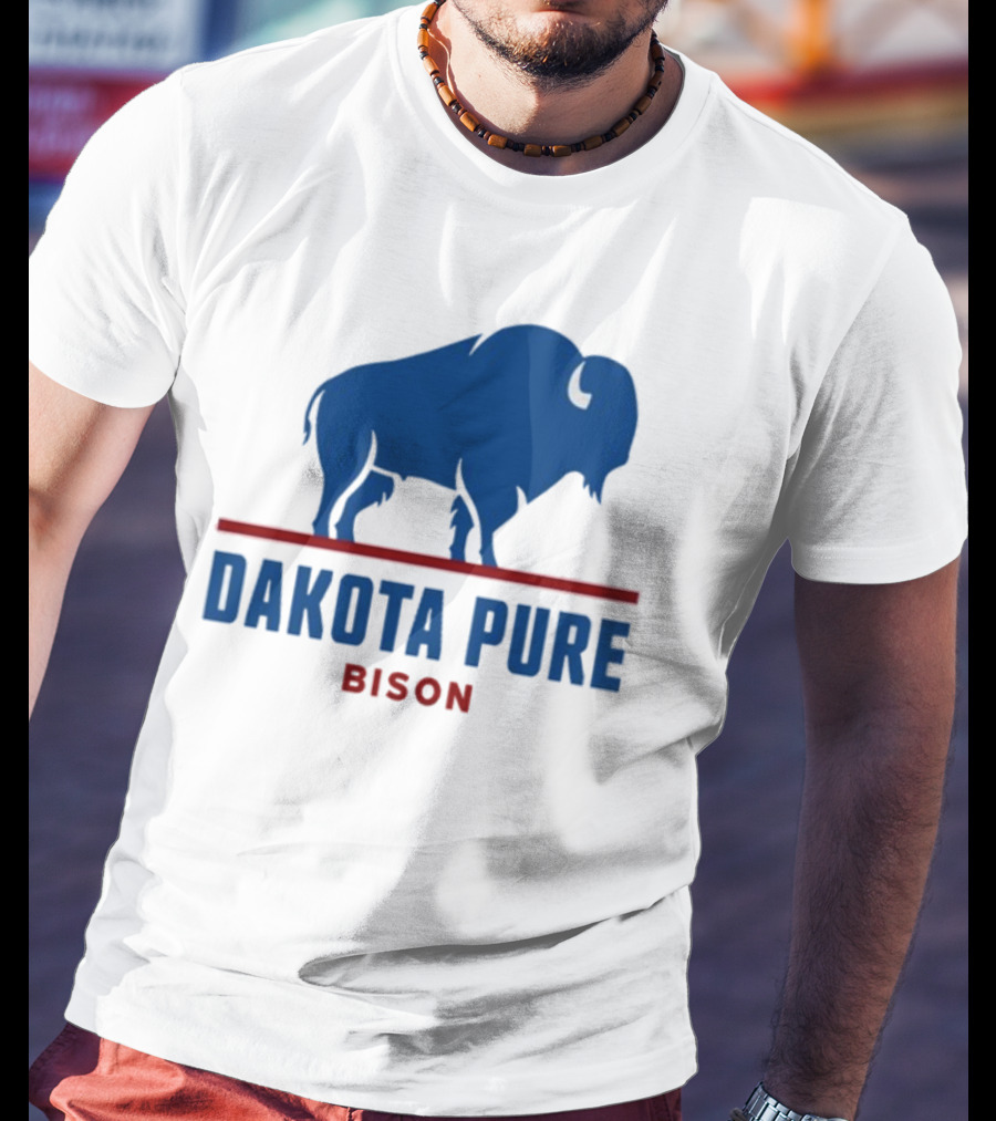 Shawn Baker Dakota Pure Bison Blue Icon Bison Red Line T-Shirt