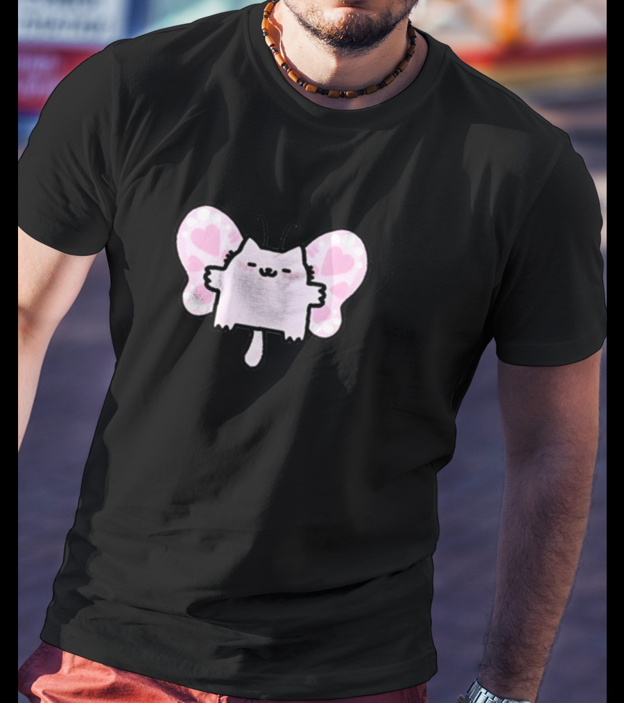 Sillynubcat Butterflycat Pink Heart Wings T-Shirt