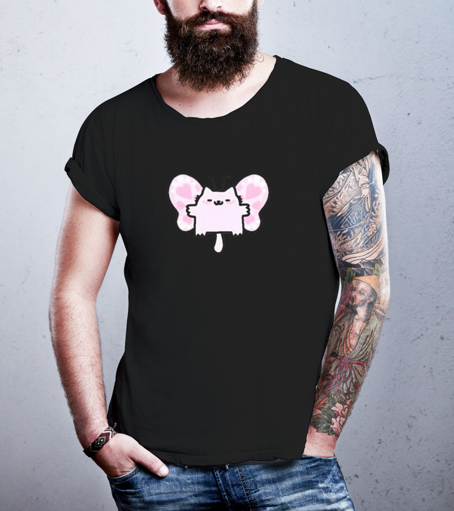 Sillynubcat Butterflycat Pink Heart Wings T-Shirt