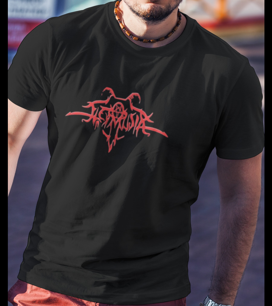 Osamason Flexmusix Metal Logo Pentagram Goat Horns Red Typography T-Shirt