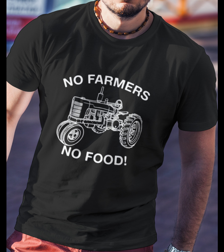 No Farmers No Food Vintage Tractor Outline Drawing T-Shirt