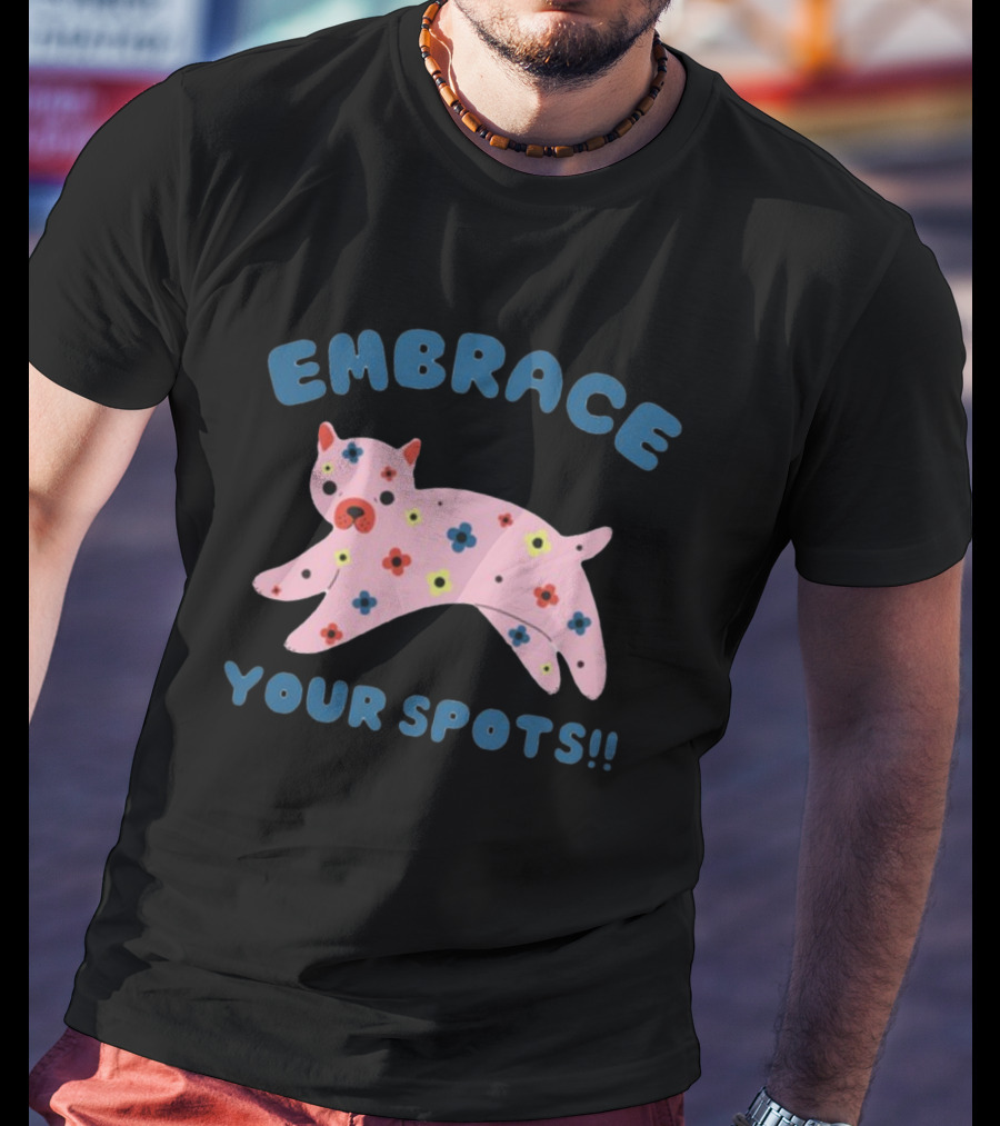 Tenderghost Embrace Your Spots Cat Colorful Flowers T-Shirt