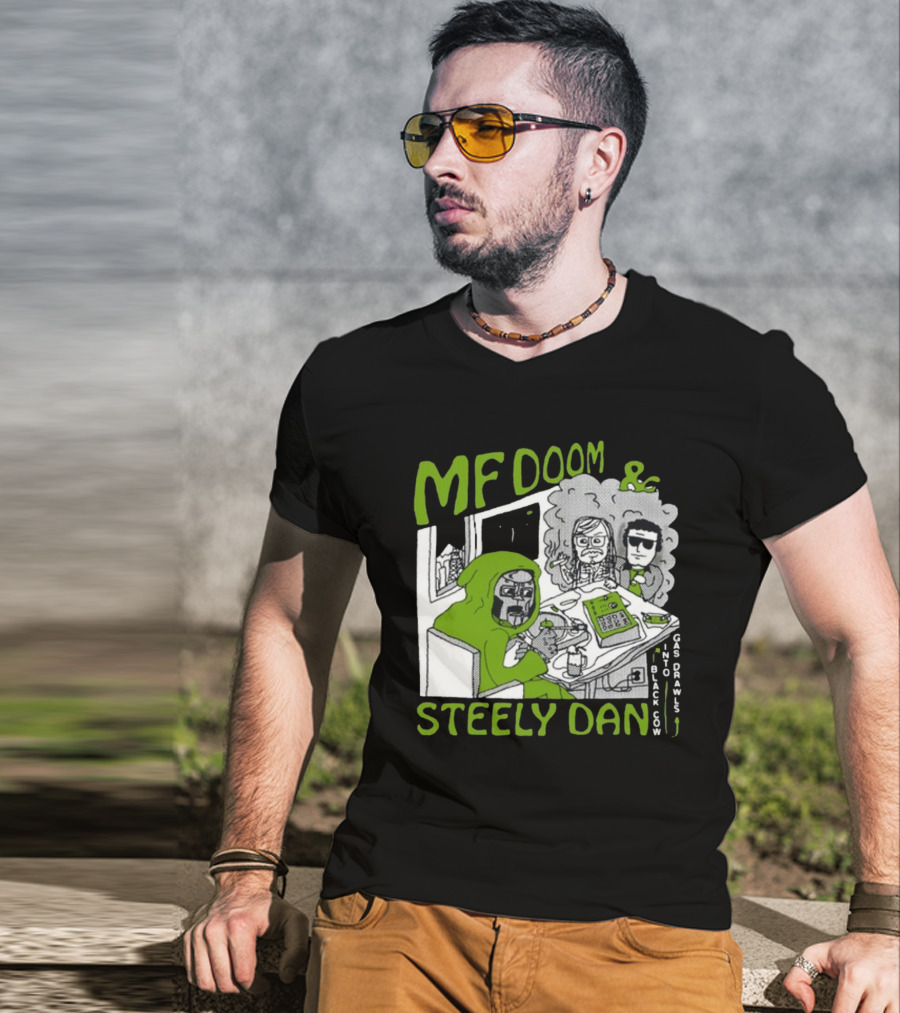 MF Doom And Steely Dan Black Cow Into Gas Drawls Comic Style Scene T-Shirt